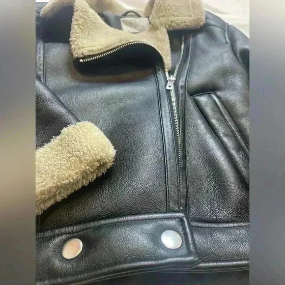 Zara Girls Combo Double Faced Biker Moto Jacket Black Cream - Picture 4 of 10